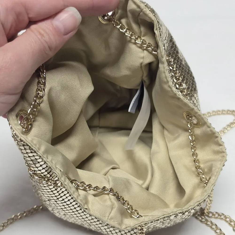 Nordstrom Gold Mesh Bucket Drawstring Shoulder Bag Evening Purse Formal Wedding